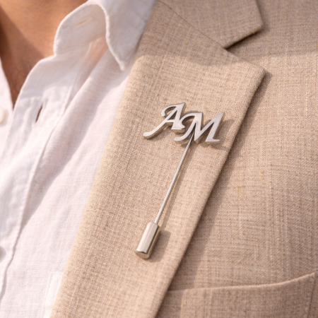 Handmade 925 Sterling Silver Initial Letter Brooch Pin